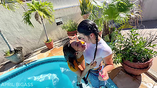 Kinky Mary Dares Me by the Pool - Wet Lesbian Teasing & Anal Plugs