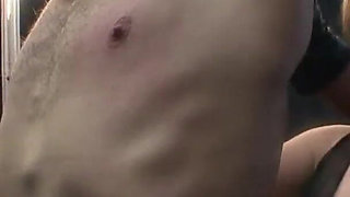 Old guy caged by dominant milf