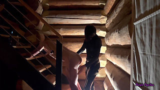 Dark Pegging on the Stairs with a Pink Dildo