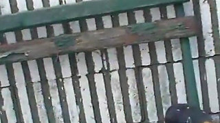 Blonde milf with huge boobs gets fucked outdoors