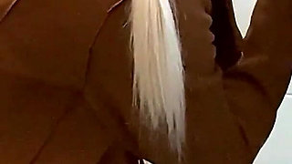 Busty Blonde Sucks Cock in the School Bathroom