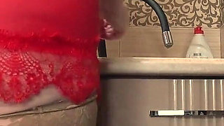 A Big Ass Under a Short Robe Close-up. My Mature Wife in the Kitchen.
