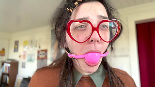 Nerdy Girl First Time Ball Gag Try on and Spit Play