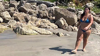Hot Brunettes in Thong Bikini on the Trail of the Deserted Beach Delicious