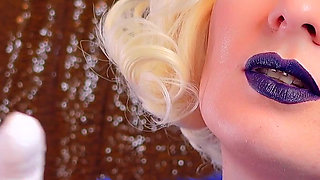 Medical nitrile white nurse gloves and fur with dark lipstick - Blonde ASMR
