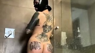 Badninax In The Shower With Latex Hood