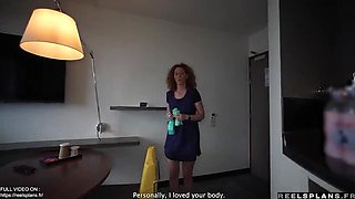 French MILF maid with perfect ass caught masturbating, gets anal fucked by a hotel guest