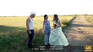 Riding Two Cocks: Horny Bride Gets Filled in Car Threesome