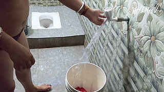 Asian Indian Village Girl Forplay with Her Boyfriend in Bathroom. Washing Clothes and Review Her Pussy,boobs and White Bra