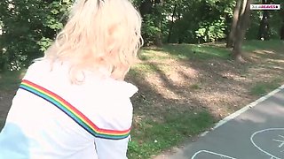 Jasmine Rouge Tastes Bubblegum vs. Thick Cock - Outdoor Amateur Blowjob