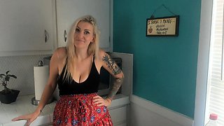 Innocent Busty blonde fingering and toying pussy