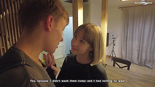 Petite blonde shares intense amateur sex with massive monster cock lover
