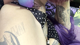 Goth girl cosplaying as Yoruichi Shihouin fucks her tight pierced pussy with fantasy dildo