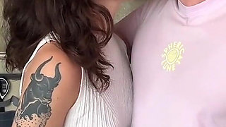 The Bald Man Fucked the Tattooed Woman in the Kitchen and Cummed in Her Mouth