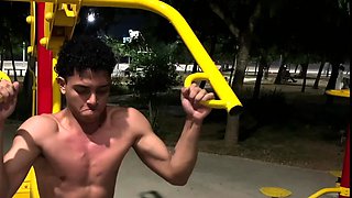 Fit Latino Guy Gets Sensual Handjob Behind the scenes