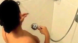 Caio on the Net Taking a Bath! Busty Brunette Riding Hard on a Thick Cock